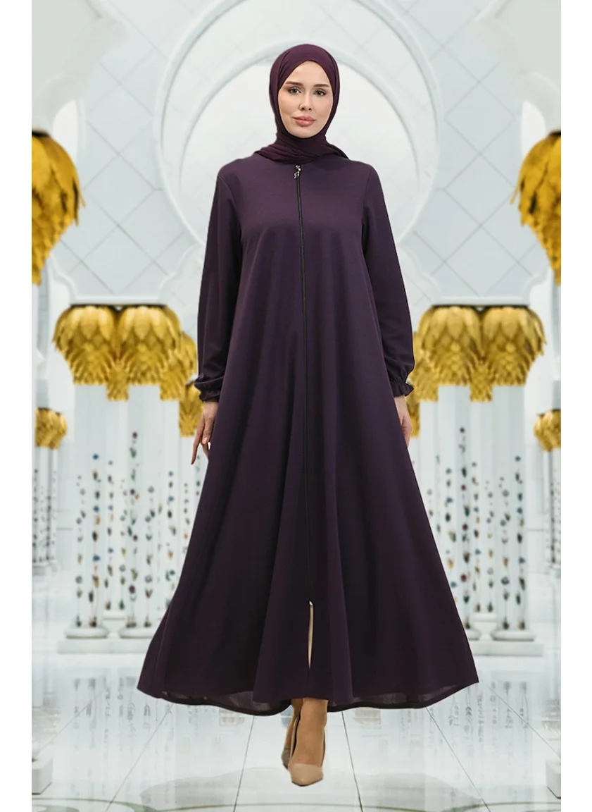 Sefa Merve Zippered Mevlana Abaya 3085-03 Plum