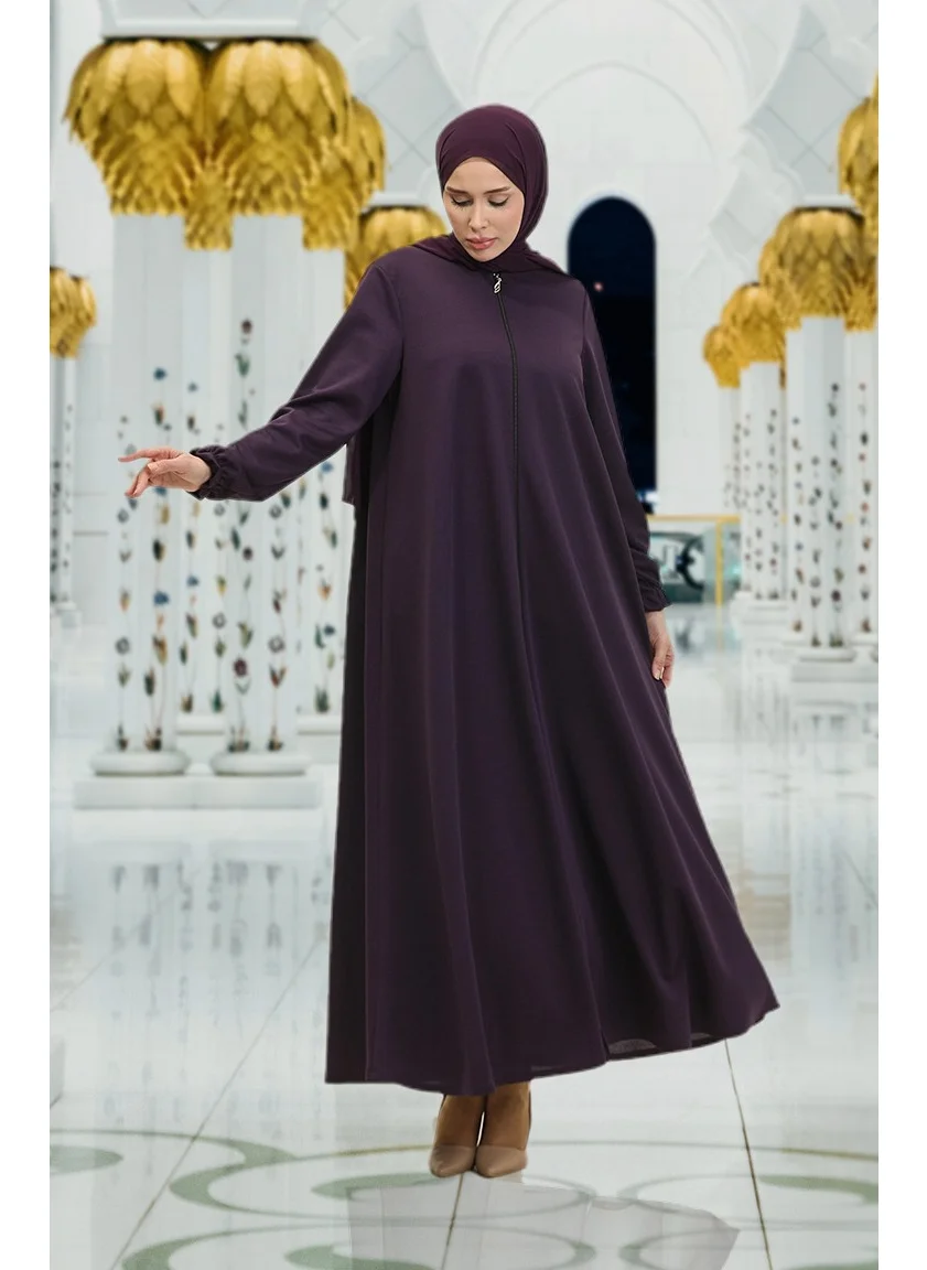 Sefa Merve Zippered Mevlana Abaya 3085-03 Plum