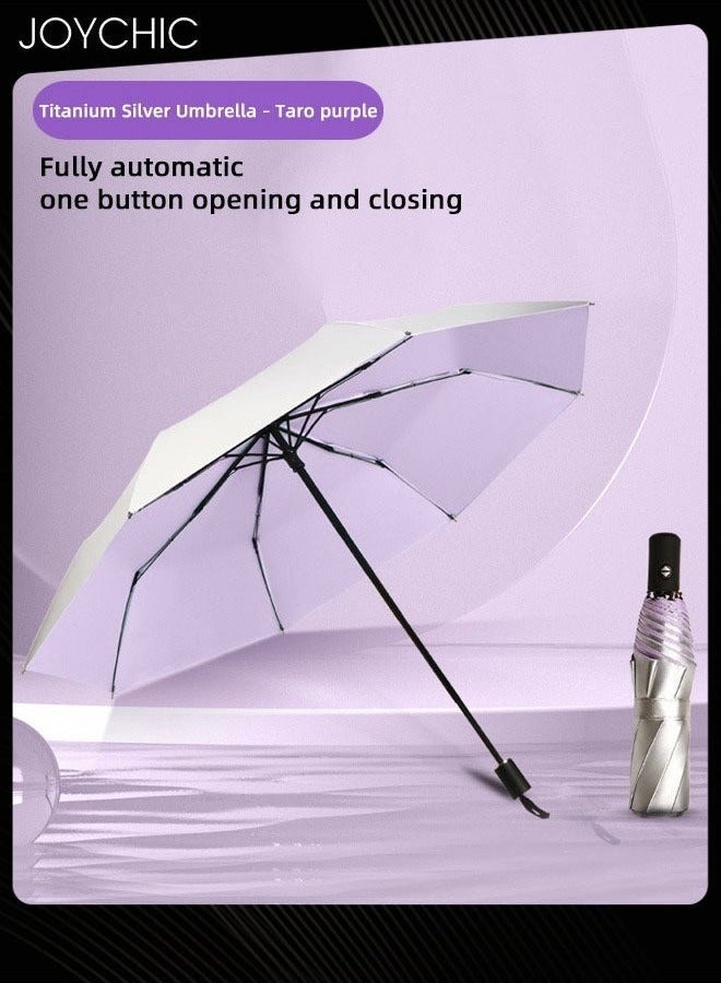 Joychic 8 Ribs Anti-UV Double Coated Titanium Silver Rain and Sun Dual-Purpose Travel Umbrella Silver/Purple  - Image 1