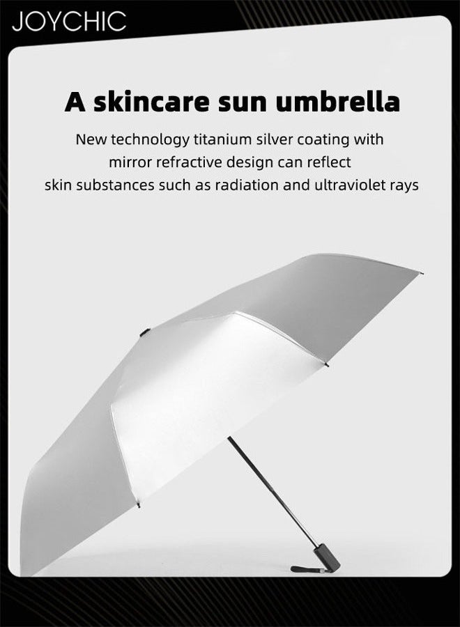 Joychic 8 Ribs Anti-UV Double Coated Titanium Silver Rain and Sun Dual-Purpose Travel Umbrella Silver/Purple  - Image 2