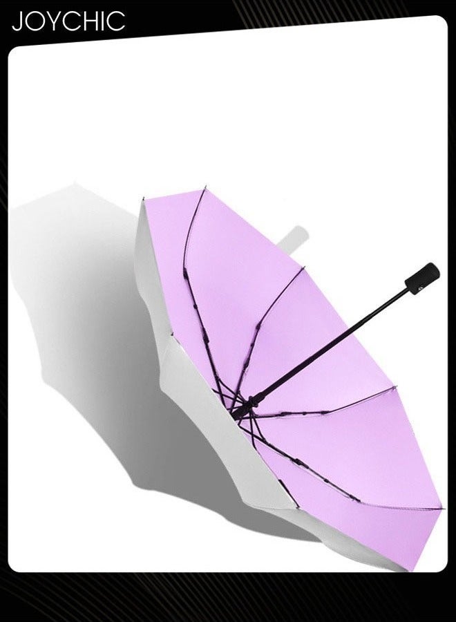 Joychic 8 Ribs Anti-UV Double Coated Titanium Silver Rain and Sun Dual-Purpose Travel Umbrella Silver/Purple  - Image 5