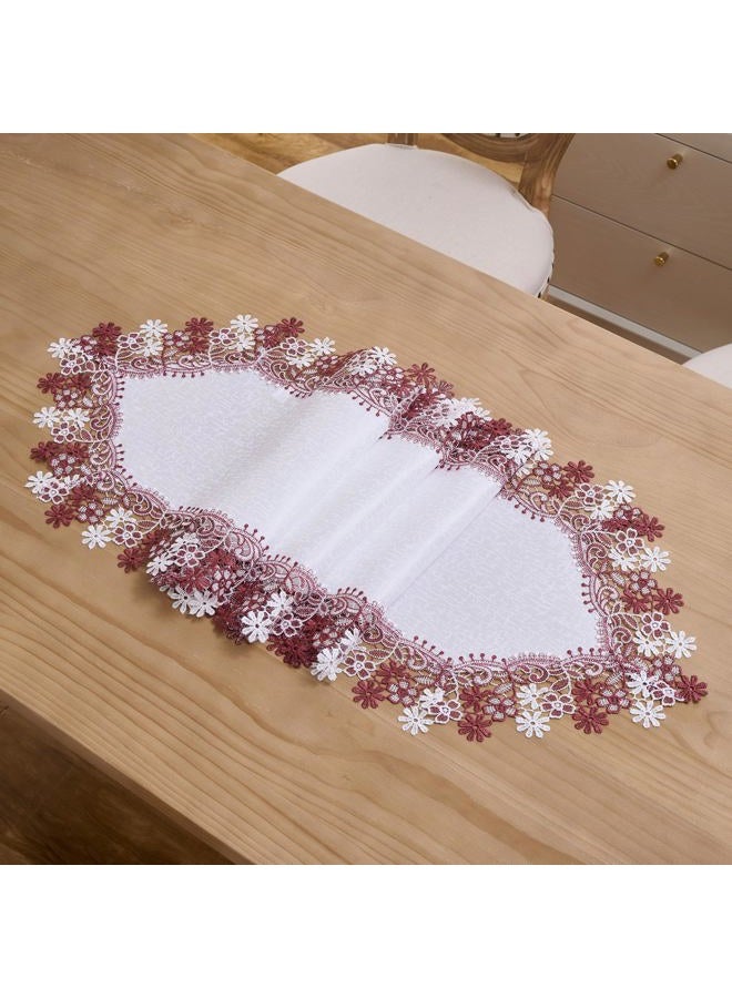Winotic White Dark Red Floral Lace Jacquard Table Runner Dresser Scarf 72 inches Long for Kitchen Dining Coffee Table Parties Wedding Home Decor (16” x72”, Dark Red Floral) - Image 5