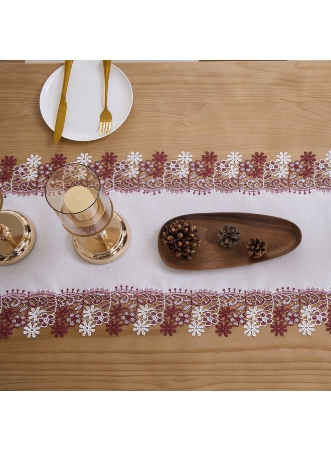 Winotic White Dark Red Floral Lace Jacquard Table Runner Dresser Scarf 72 inches Long for Kitchen Dining Coffee Table Parties Wedding Home Decor (16” x72”, Dark Red Floral) - Image 4
