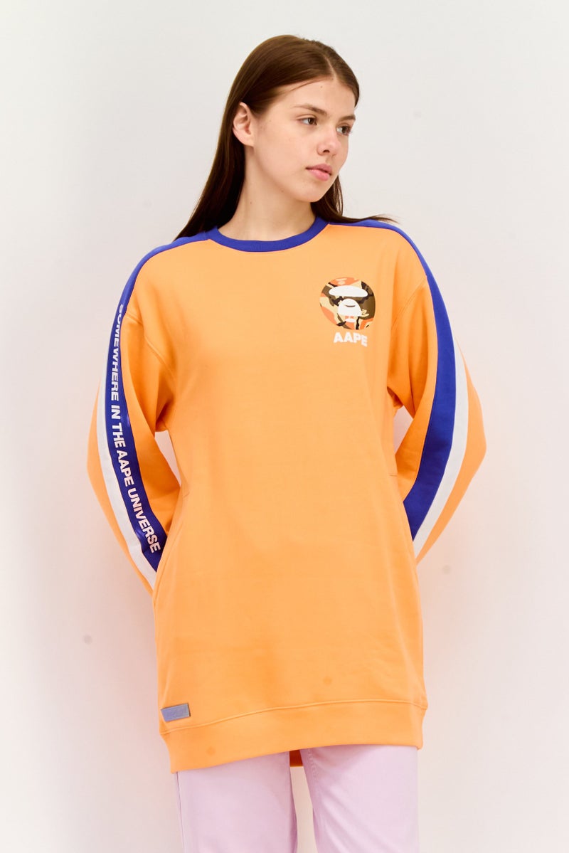 Aape By A Bathing Ape Women Crew Neck Long Sleeve Brand Logo Sweatshirts, Orange - Image 1