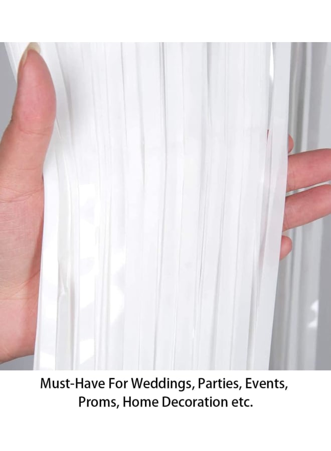 Foil Fringe Curtains 2 , 3FTx8FT Metallic Tinsel Backdrop - Matte White Party/Wedding/Photo Booth Decor, Durable Holiday Door & Window Curtains - Image 4