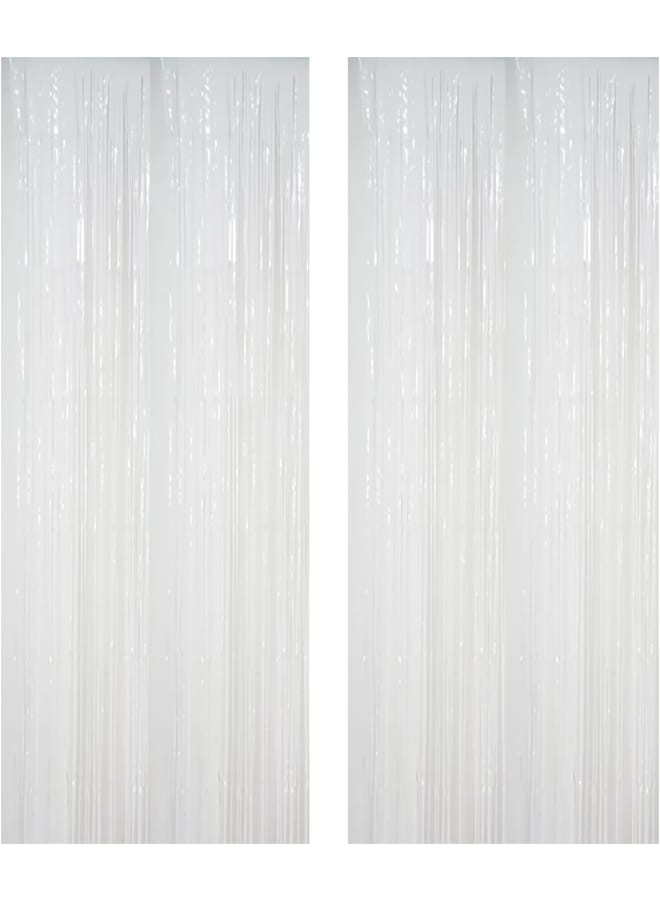 Foil Fringe Curtains 2 , 3FTx8FT Metallic Tinsel Backdrop - Matte White Party/Wedding/Photo Booth Decor, Durable Holiday Door & Window Curtains - Image 1