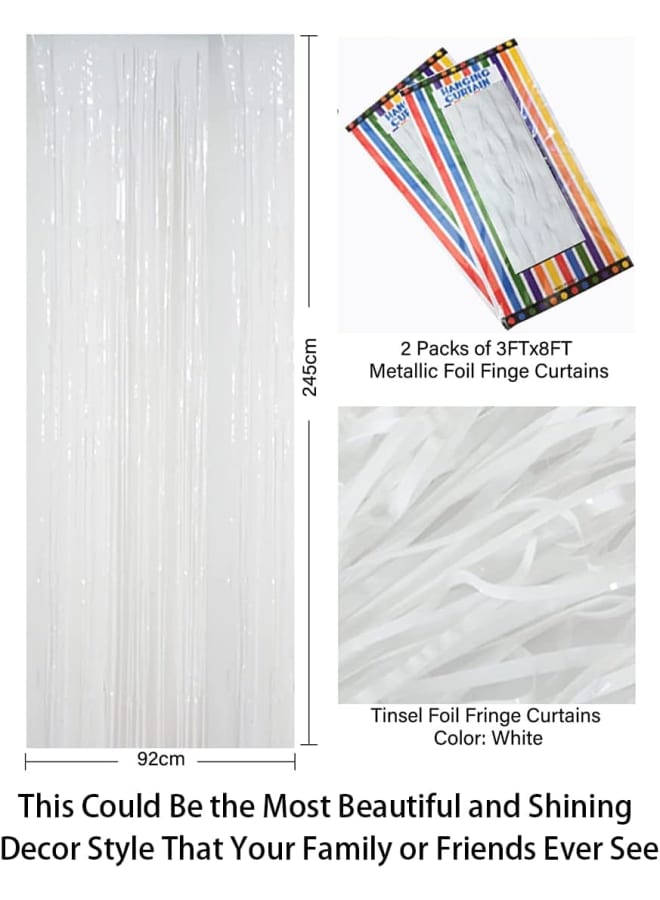 Foil Fringe Curtains 2 , 3FTx8FT Metallic Tinsel Backdrop - Matte White Party/Wedding/Photo Booth Decor, Durable Holiday Door & Window Curtains - Image 5