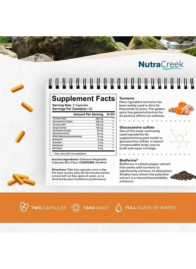 NutraCreek - Joint Support | Turmeric and Glucosamine Supplement with BioPerine to Support Healthy Joints Naturally. Also Contains Ginger, Chondroitin and Boswellia | 60 Capsules (1) - Image 1