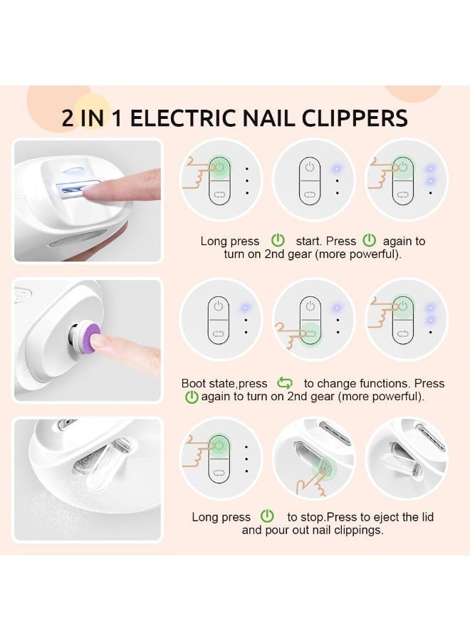 RION 2 in 1 Electric Nail Clipper & Nail File, LED Light, USB Rechargeable, Multi Nail File Heads, Travel Nail Trimmer - Image 2