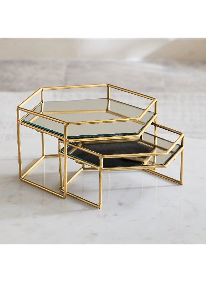 Home Box Milo 2-Piece Decorative Nesting Mirror Tray Stand Set  - Image 2