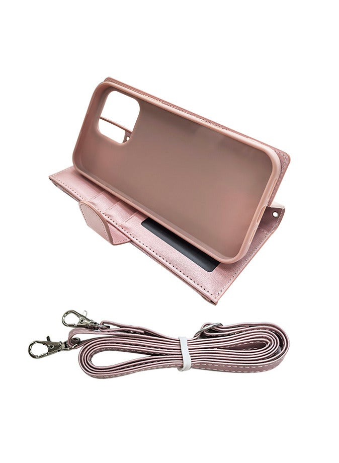 For iPhone 16 Pro Max Case with RFID Blocking PU Leather Flip Cover Wrist Strap Zipper Credit Card Slots - Image 3