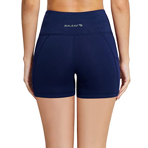 baleaf Biker Shorts Women Yoga Gym Workout Spandex Running Volleyball Tummy Control Compression with Pockets 5" Navy Blue M - Image 5