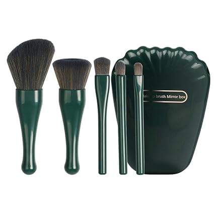 RAXIMEL Makeup Brushes 5pcs Mini Makeup Kit Travel Set Foundation Brush Eyeshadow Brush Make up Brushes Set Travel Portable Cosmetic Brushes Kit with Mirror Dark Green PACK OF 1 - Image 2