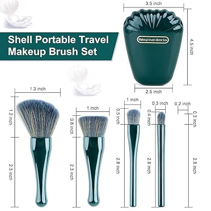 RAXIMEL Makeup Brushes 5pcs Mini Makeup Kit Travel Set Foundation Brush Eyeshadow Brush Make up Brushes Set Travel Portable Cosmetic Brushes Kit with Mirror Dark Green PACK OF 1 - Image 3