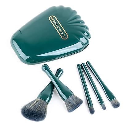 RAXIMEL Makeup Brushes 5pcs Mini Makeup Kit Travel Set Foundation Brush Eyeshadow Brush Make up Brushes Set Travel Portable Cosmetic Brushes Kit with Mirror Dark Green PACK OF 1 - Image 4