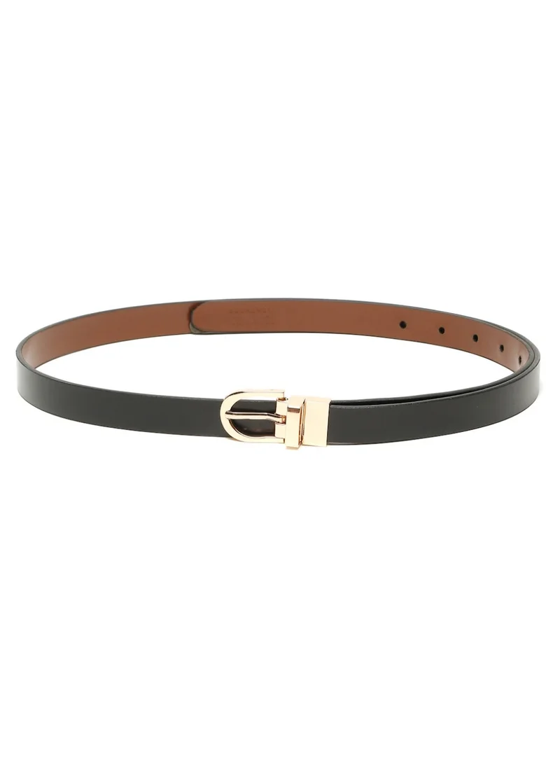 Teakwood  Teakwood Leathers Women's Reversible Genuine Leather Belt | Black & Tan Dual-Sided Leather | Gold-Tone Buckle | Slim Waist Belt | 2-in-1 Reversible Design | Comfortable Daily Wear | Casual, Formal & Office Wear for Women | Best Price UAE