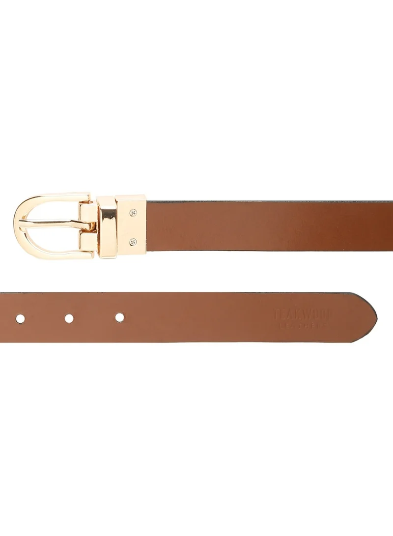 Teakwood  Teakwood Leathers Women's Reversible Genuine Leather Belt | Black & Tan Dual-Sided Leather | Gold-Tone Buckle | Slim Waist Belt | 2-in-1 Reversible Design | Comfortable Daily Wear | Casual, Formal & Office Wear for Women | Best Price UAE