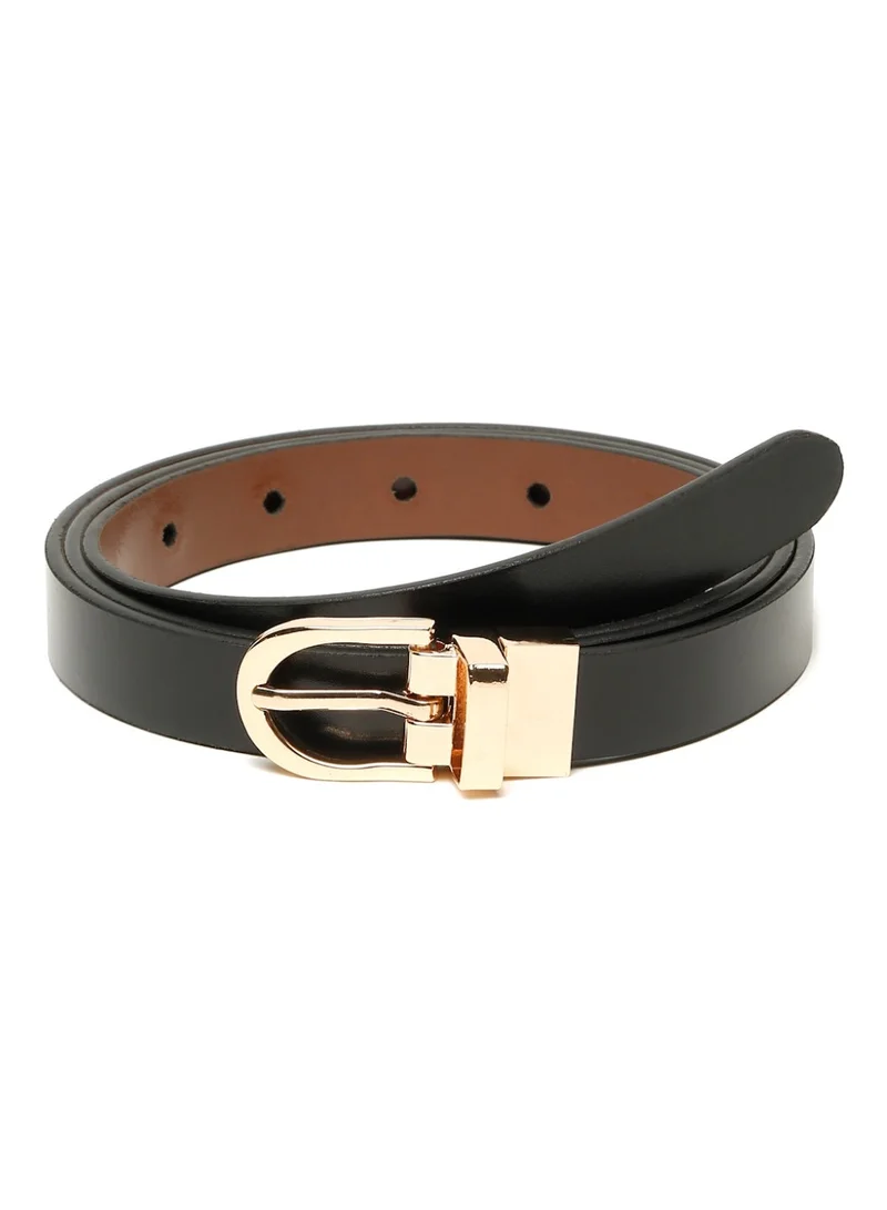 تيك وود Teakwood Leathers Women's Reversible Genuine Leather Belt | Black & Tan Dual-Sided Leather | Gold-Tone Buckle | Slim Waist Belt | 2-in-1 Reversible Design | Comfortable Daily Wear | Casual, Formal & Office Wear