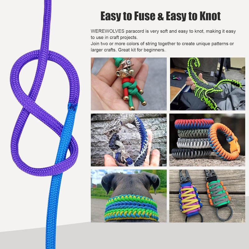 WEREWOLVES 550 Paracord Type III - Survival Paracord Bracelet Rope Kits - Tent Rope Parachute Cord Combo Crafting Kits, Many Colors of Outdoor Survival Rope - Great Gift - Image 3