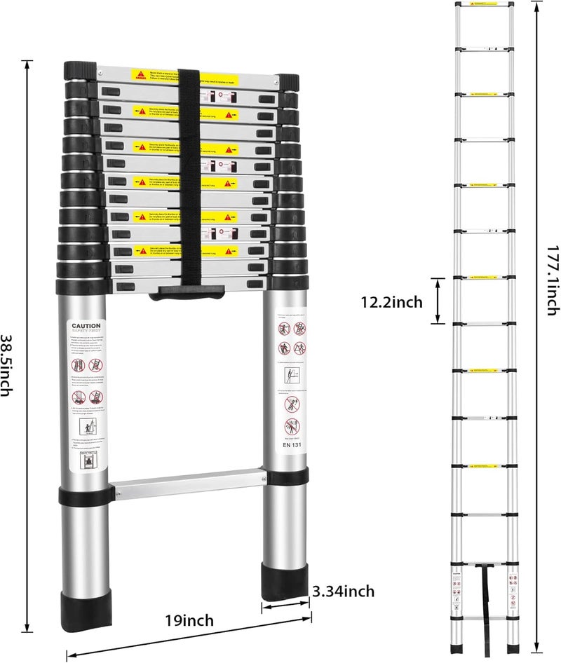 HQJUN (15Ft/4.5M) Telescoping Ladders，EN131Standards Multi-Purpose Folding Aluminum Extension Ladder - Image 1