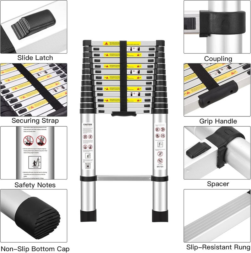 HQJUN (15Ft/4.5M) Telescoping Ladders，EN131Standards Multi-Purpose Folding Aluminum Extension Ladder - Image 2