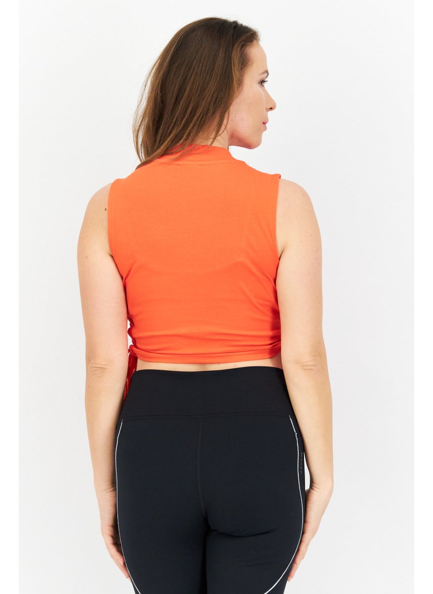 NOISY MAY - Women Crew Neck Sleeveless Graphic Print Tank Top, Orange - Image 1