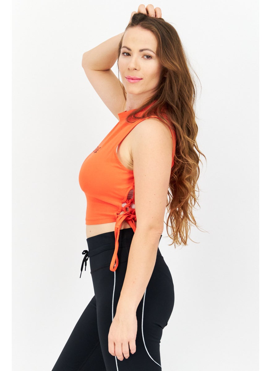 NOISY MAY - Women Crew Neck Sleeveless Graphic Print Tank Top, Orange - Image 1