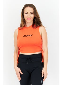 Women Crew Neck Sleeveless Graphic Print Tank Top, Orange