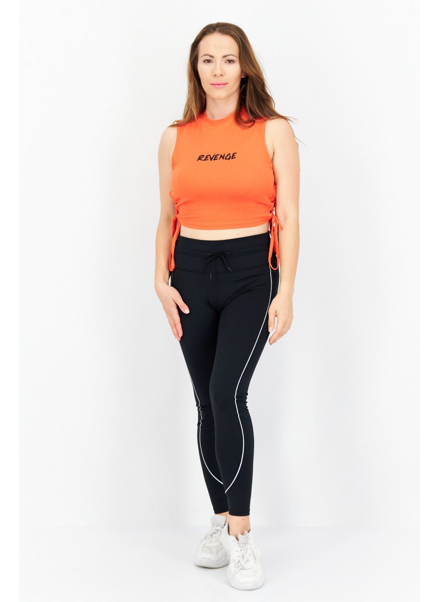 NOISY MAY - Women Crew Neck Sleeveless Graphic Print Tank Top, Orange - Image 1