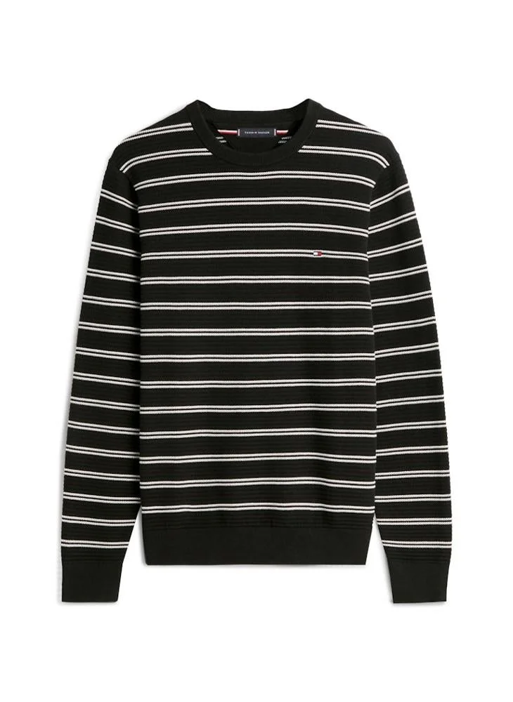 Tommy Hilfiger Black/Ivory Petal Seasonal Structure Crew Neck Sweater for Men | Best Price UAE