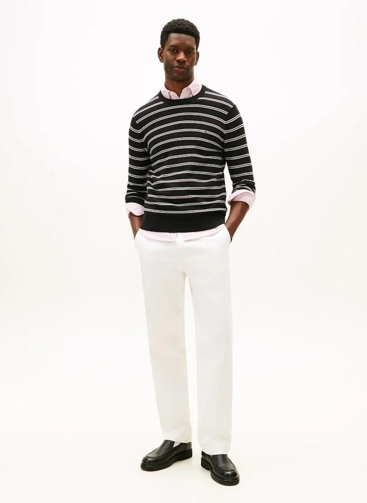 Tommy Hilfiger Black/Ivory Petal Seasonal Structure Crew Neck Sweater for Men | Best Price UAE
