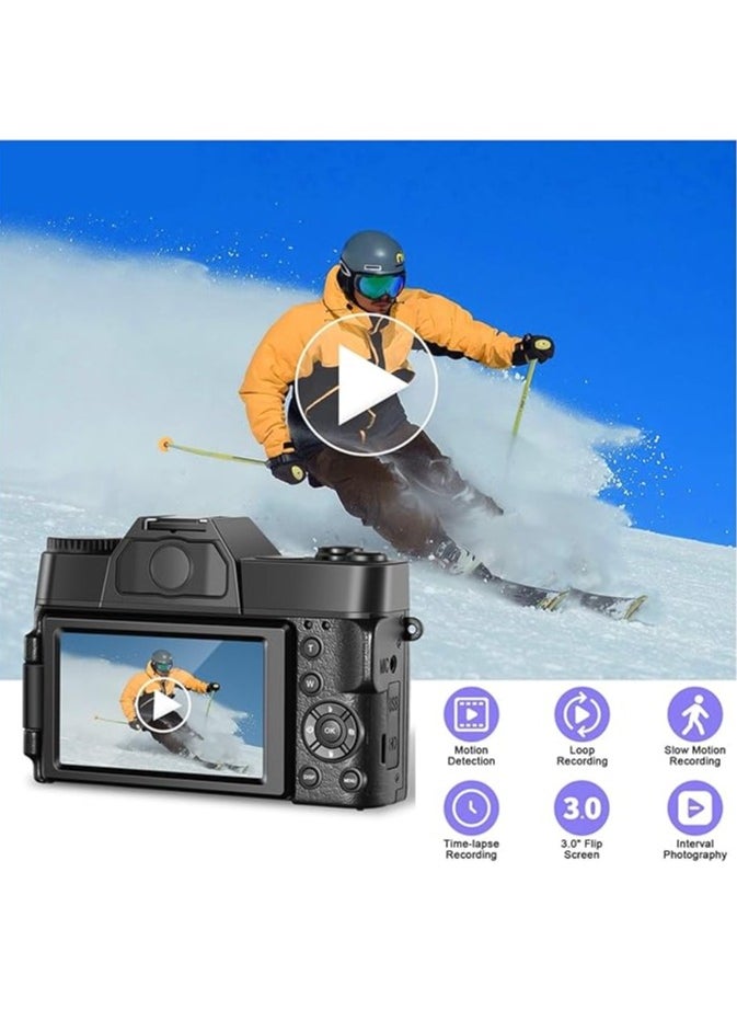 Camcorder 4K Digital Camera 48MP Camcorder Vlog Camera 60FPS Autofocus 16x Zoom Camera Camera Multi-Camera Recording Camera (Wide Angle Lens WIFI)