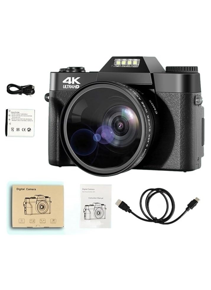 Camcorder 4K Digital Camera 48MP Camcorder Vlog Camera 60FPS Autofocus 16x Zoom Camera Camera Multi-Camera Recording Camera (Wide Angle Lens WIFI)