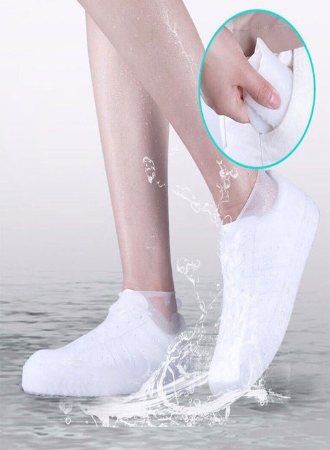 1Pair White Waterproof Shoe Covers Silicone Non Slip Rubber Rain Shoe Cover Unisex Shoe Protectors Overshoes for Outdoor, Rain, Snow, Grassland Shoes Women Men （XL）
