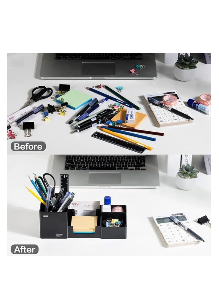 Deli منظم مكتب DELI، منظم مكتبي مع حوامل أقلام، صينية ملاحظات لاصقة، تخزين مشابك ورقية، منظمات مكتبية وإكسسوارات للمكتب، المنزل، المدرسة، 6 أقسام EZ002 20 - Image 5