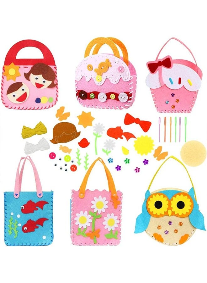 Geustos Sewing Kit for Kids, 6 Pcs Craft Kits for Sewing Sets, Sewing Crafts Handbag, Kids Sewing Crafts Supplies, Felt Fabric Felt Sewing Gifts, DIY Felt Handbag Handmade, Gifts Toys for Toddler Kids  - Image 1