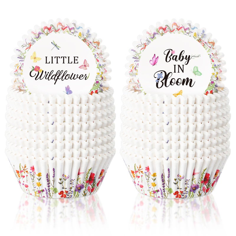 Vesici 300 Counts Wildflower Mini Cupcake Liners Disposable Cupcake Cups Wildflower Paper Baking Cups Wrappers for Ice Cream Snack Birthday Baking Baby Shower Celebration Tea Party Supplies - Image 1