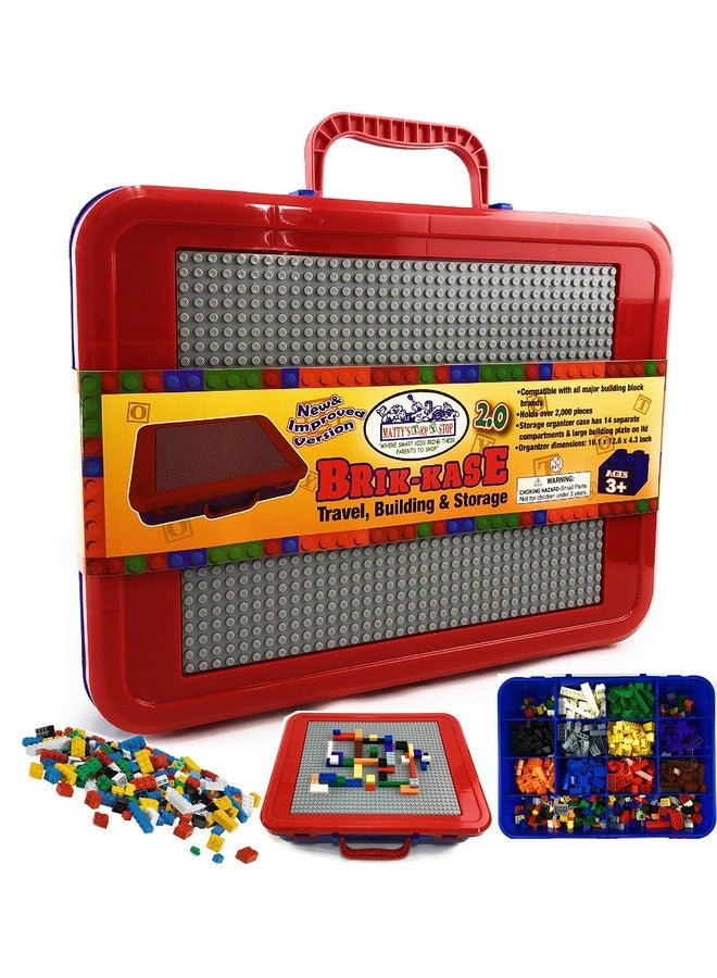 Matty's Toy Stop Matty's Toy Stop Brik-Kase 2.0 Travel, Building, Storage & Organizer Container Case with Building Plate Lid (Holds Approx 2000pcs) - Compatible With All Major Brands (Blue, Red & Gray)  - Image 1