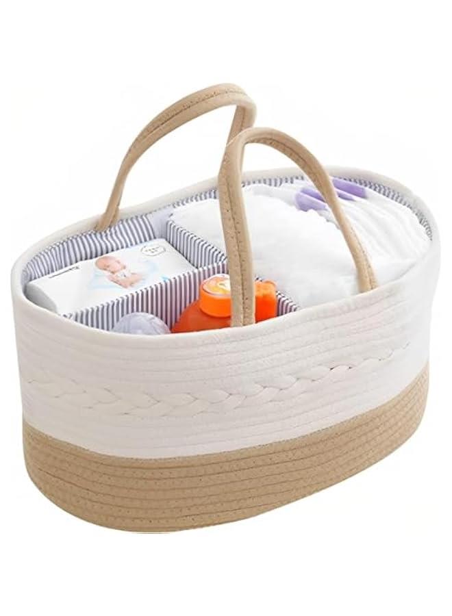 هوكور منظم حفاضات من بلورفوكس سلة كبيرة الحبال القطنية للاطفال طاولة تغيير الحفاضات لتخزين الاطفال سيارة محمول مع فاصل قابل للازالة هدايا استقبال المولود بني - Image 1