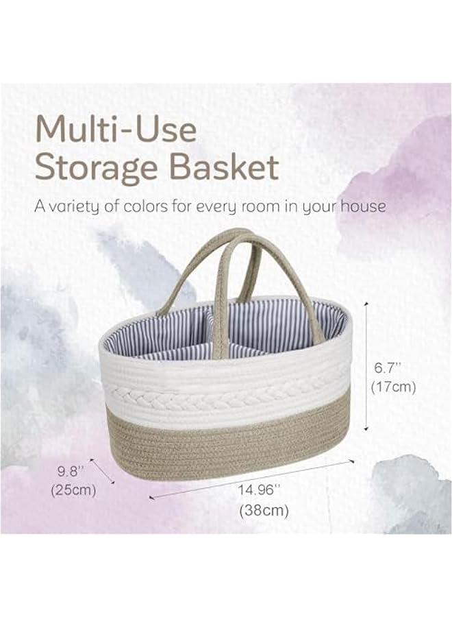 هوكور منظم حفاضات من بلورفوكس سلة كبيرة الحبال القطنية للاطفال طاولة تغيير الحفاضات لتخزين الاطفال سيارة محمول مع فاصل قابل للازالة هدايا استقبال المولود بني - Image 3