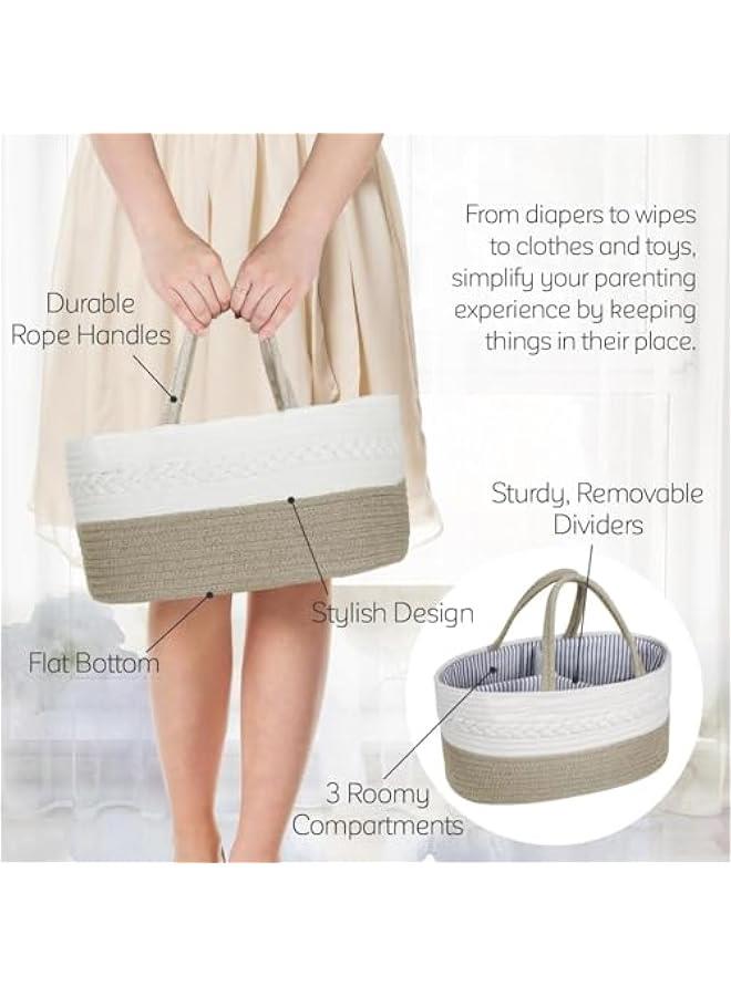 هوكور منظم حفاضات من بلورفوكس سلة كبيرة الحبال القطنية للاطفال طاولة تغيير الحفاضات لتخزين الاطفال سيارة محمول مع فاصل قابل للازالة هدايا استقبال المولود بني - Image 4