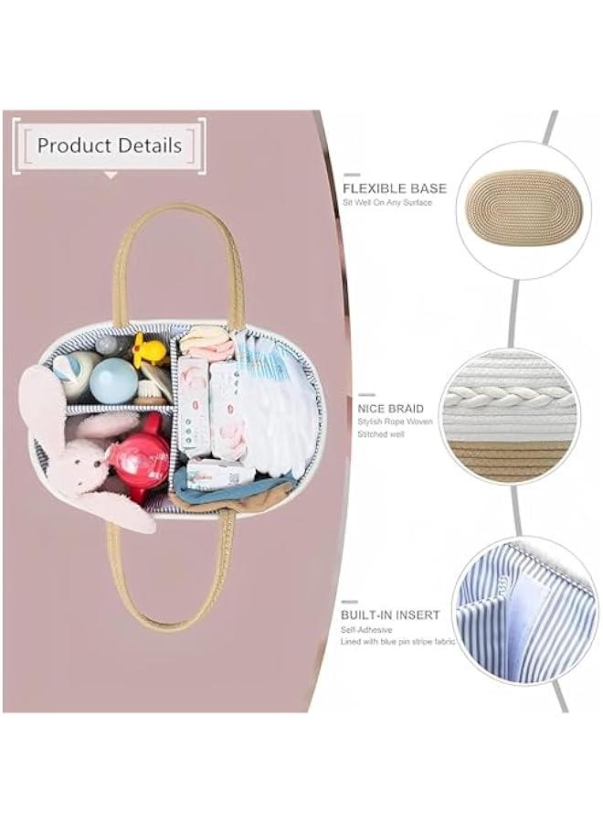 هوكور منظم حفاضات من بلورفوكس سلة كبيرة الحبال القطنية للاطفال طاولة تغيير الحفاضات لتخزين الاطفال سيارة محمول مع فاصل قابل للازالة هدايا استقبال المولود بني - Image 5