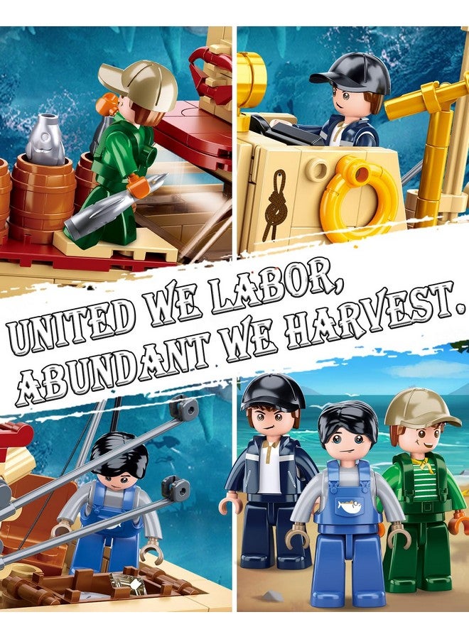 Sluban City Building Set with Shark Toys, Fishing Boat Building Toys with 3 Fisherman Minifigures, Suitable for Adult and Kids, Compatible with Lego, 592 PCS - Image 4