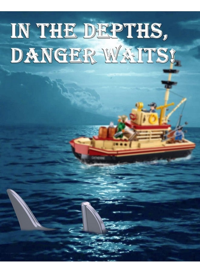 Sluban City Building Set with Shark Toys, Fishing Boat Building Toys with 3 Fisherman Minifigures, Suitable for Adult and Kids, Compatible with Lego, 592 PCS - Image 2