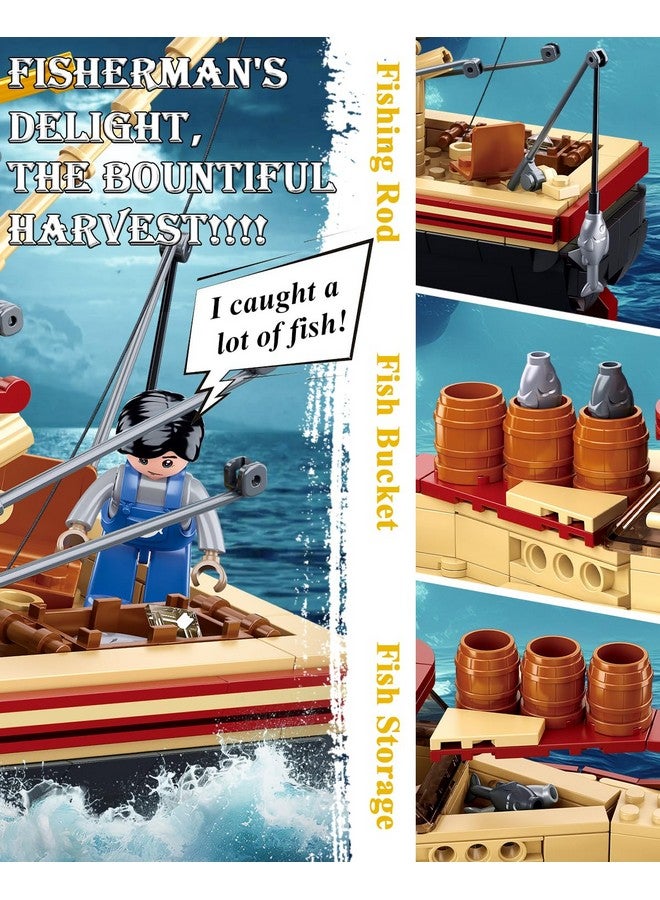 Sluban City Building Set with Shark Toys, Fishing Boat Building Toys with 3 Fisherman Minifigures, Suitable for Adult and Kids, Compatible with Lego, 592 PCS - Image 5