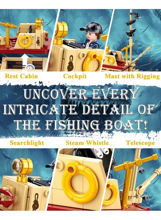 Sluban City Building Set with Shark Toys, Fishing Boat Building Toys with 3 Fisherman Minifigures, Suitable for Adult and Kids, Compatible with Lego, 592 PCS - Image 3