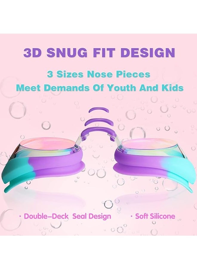 YUKE 4-Piece Set of Children's Swimming Caps -Goggles - Nose Clip & Earplugs, Waterproof Swimming Goggles for Kids, Cute Underwater Goggles, Lovely Cartoon Toddler Swim Goggles, Pink  - Image 4