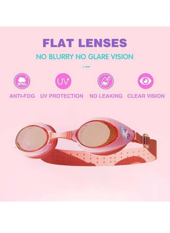 YUKE 4-Piece Set of Children's Swimming Caps -Goggles - Nose Clip & Earplugs, Waterproof Swimming Goggles for Kids, Cute Underwater Goggles, Lovely Cartoon Toddler Swim Goggles, Pink  - Image 3