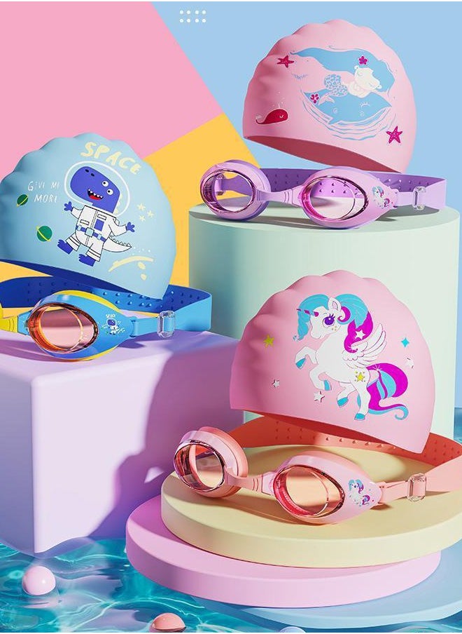 YUKE 4-Piece Set of Children's Swimming Caps -Goggles - Nose Clip & Earplugs, Waterproof Swimming Goggles for Kids, Cute Underwater Goggles, Lovely Cartoon Toddler Swim Goggles, Pink  - Image 5