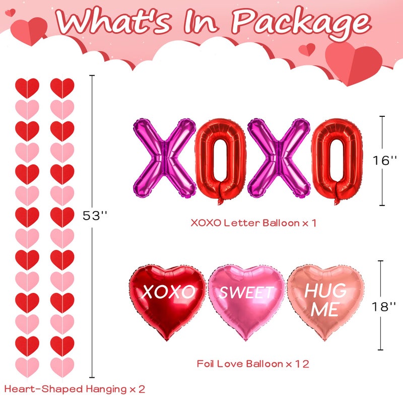 DMIGHT 18 Pcs Valentines Galentines Day Decorations, XOXO Letters Balloons, Love Foil Balloons with SWEET HUG ME Prints, Heart Hanging Garlands for Propose, Wedding Backdrop Party Supplies - Image 2